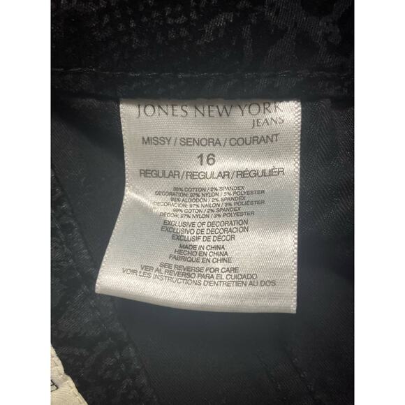 Jones New York Women's Lexington Straight Black Velvety Textured Jeans | Size 16 - Picture 8 of 8